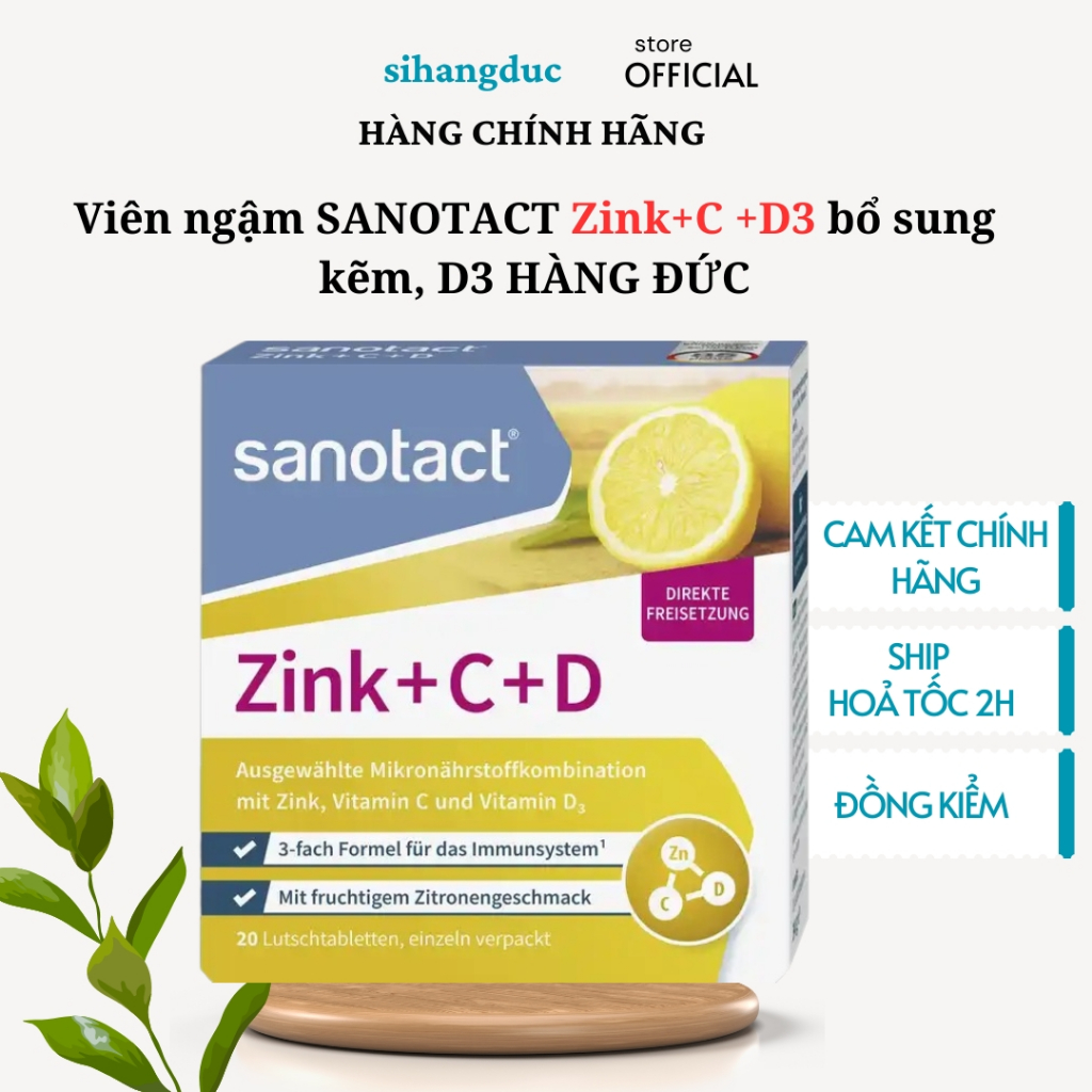 Viên ngậm SANOTACT Zink+C +D3 bổ sung kẽm, D3 hàng Đức hộp 20v