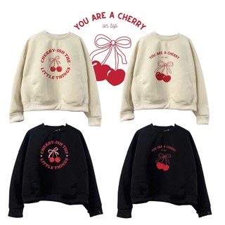 Áo sweater MaMie studio hình cherry form boxy cho cả nam và nữ, áo đôi nỉ tay dài form ngắn unisex couple.