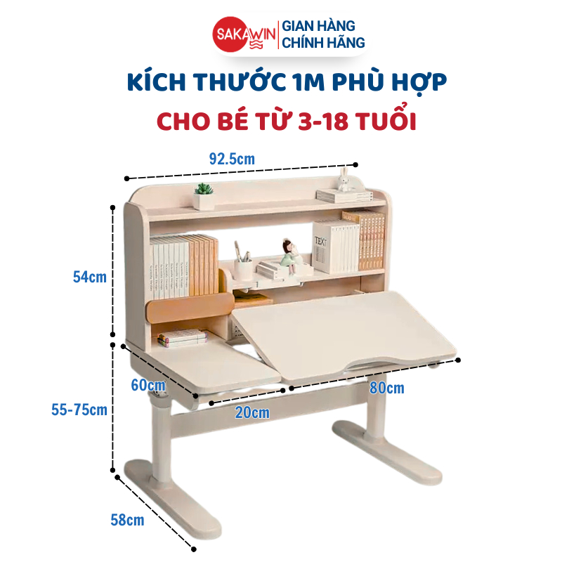 Bộ bàn học chống gù cho bé Sakawin Pro100 Chống lóa chống cận Nâng hạ chiều cao tay quay cho bé. | BigBuy360 - bigbuy360.vn