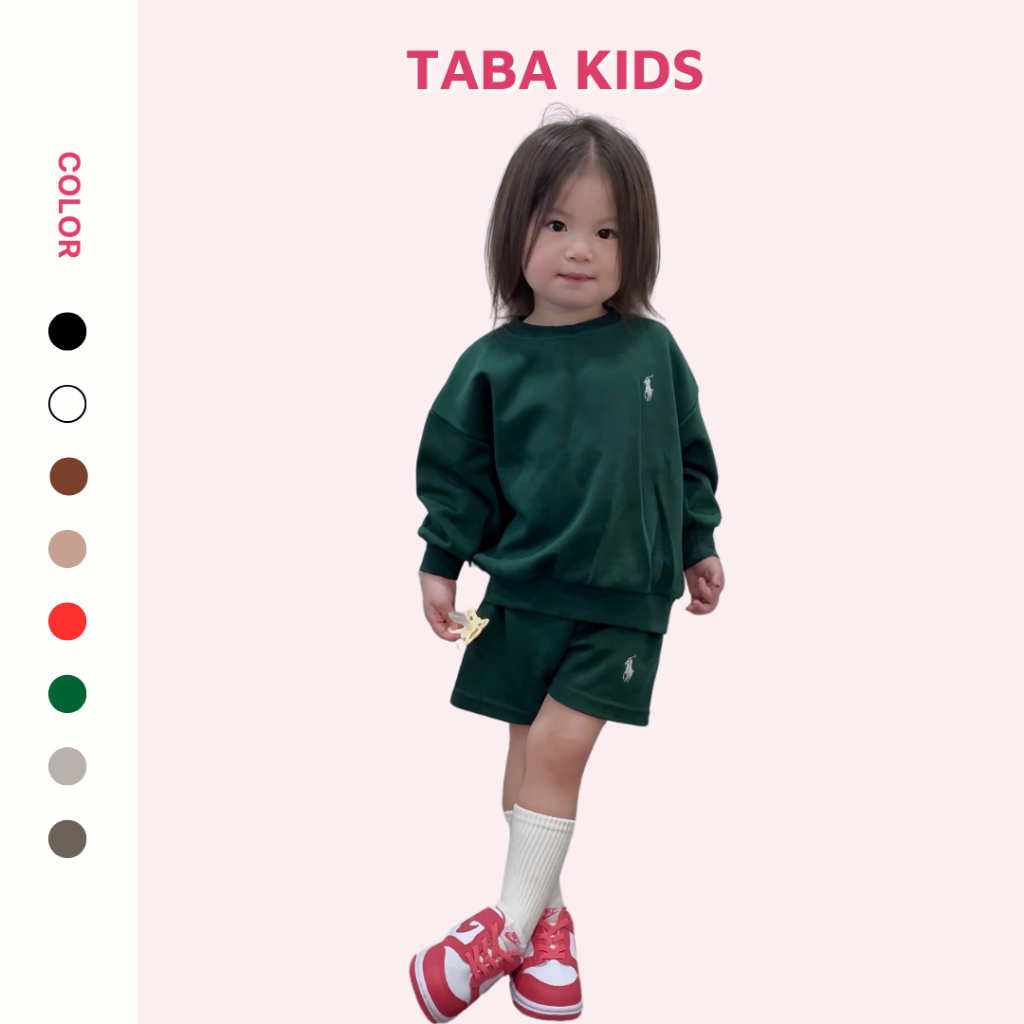 Bộ áo nỉ dài tay quần short đùi Ngựa Ralph Lauren bé trai bé gái, set đồ bộ đùi thu đông bé Pam yêu 