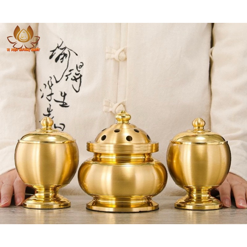 LƯ HƯƠNG XÔNG TRẦM, LY CHUNG HŨ BẰNG ĐỒNG ĐỰNG BỘT TRẦM GẠO MUỐI THỜ CÚNG CAO CẤP