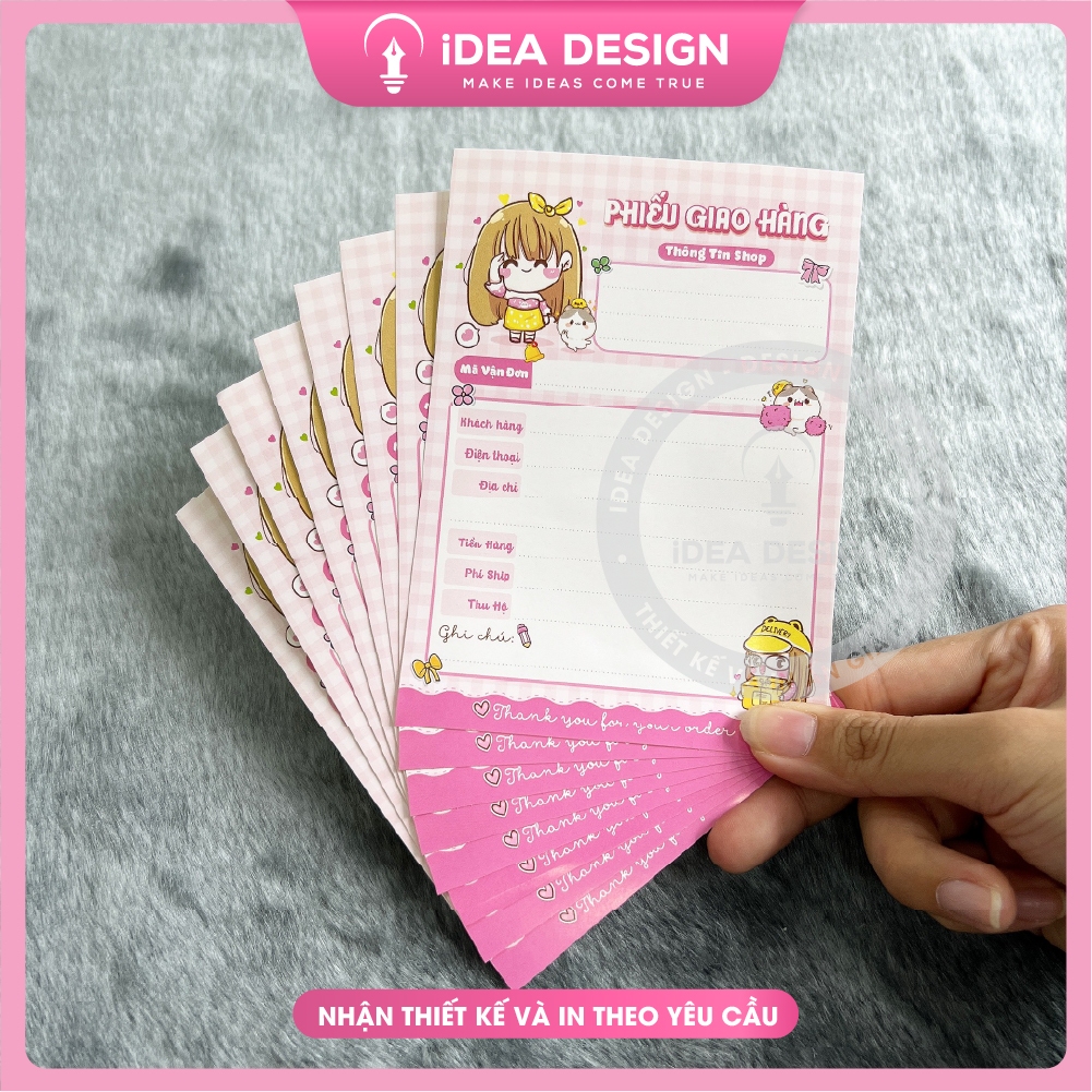 Nhãn dán Phiếu Giao Hàng, Decal Phiếu Ship Hàng có mã vận đơn - Size 10x14cm - Mẫu PRETTY GIRL - iDe