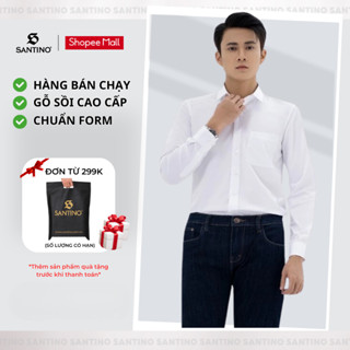Áo Sơ Mi Trắng SANTINO Công Sở Lich Lãm, Dài Tay Nam, Sợi Gỗ Sồi Cao Cấp E201F