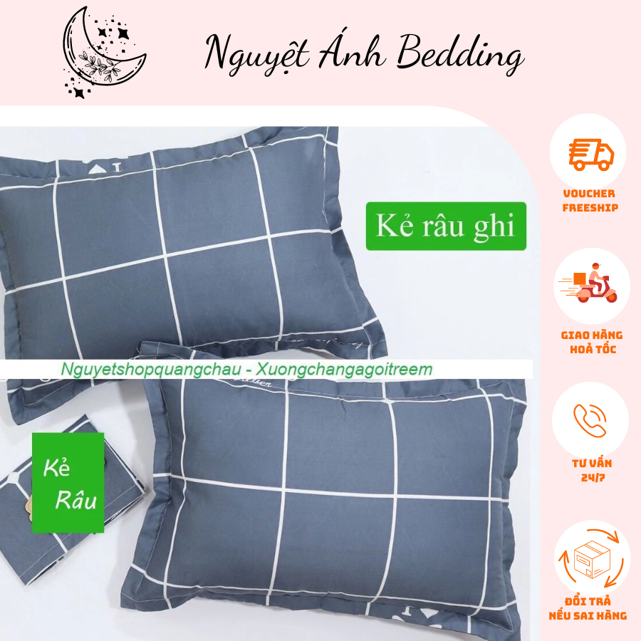 (XẢ HÀNG) Áo gối nằm, vỏ gối đầu poly cotton mẫu Kẻ râu ghi bao bọc gối nằm nhiều mẫu mới