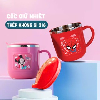 Cốc uống nước cho bé 1989KIDS bằng thép không gỉ,cốc giữ nhiệt trẻ em có nắp đậy chống rơi,ly nước giữ nhiệt đáng yêu