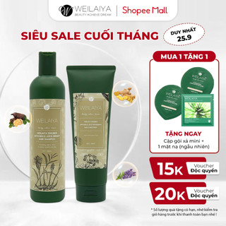 Cặp dầu gội xả tóc thảo dược Weilaiya gừng hà thủ ô dưỡng đen, phục hồi hư tổn và ngăn rụng tóc