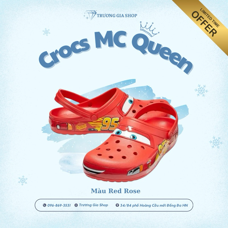 Sục Crocs MCQueen CLOG hoạt hình ô tô đỏ đi chơi hàng ngày trống trơn trượt