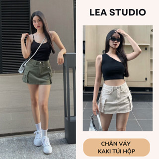 Chân Váy Ngắn Túi Hộp Chất Kaki Jean Mềm Mịn, Chân Váy Bò Chữ A Lưng Cao Dáng Ngắn Có Lót Quần Siêu Hot - Lea.studio