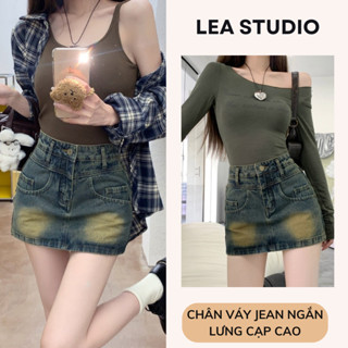   XẢ HÀNG  Chân váy jean ngắn chữ A lưng cao màu xanh Loang Chân váy ngắn có quần bảo hộ cho nữ - Lea.studio 