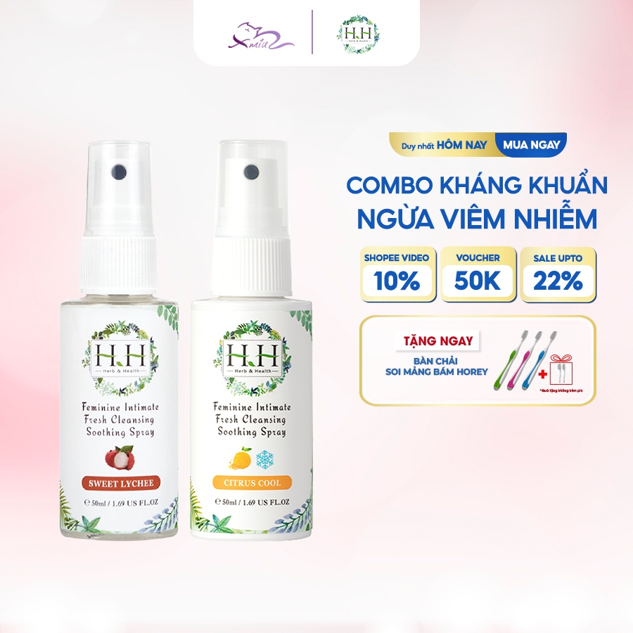 Set 2 Lọ Xịt Phụ Khoa HH 50ml Chiết Xuất Thảo Mộc, Kháng Khuẩn Ngăn Mùi Hiệu Quả, Hương Thơm Dịu Nhẹ Dễ Chịu