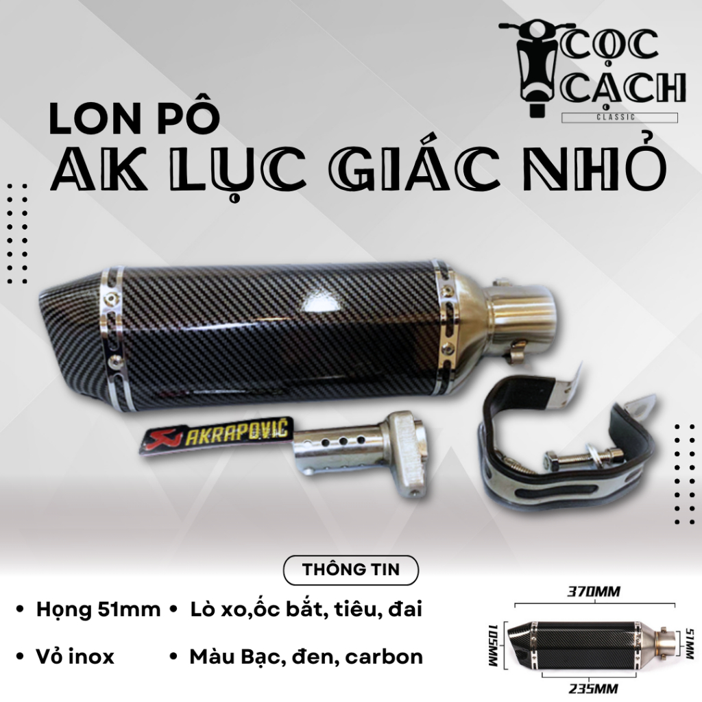 LON Pô AKRAPOVIC LỤC GIÁC - VỎ CARBON, THIẾT KẾ THỂ THAO <DPOL>