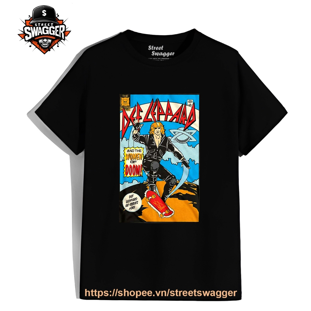 Áo thun Nam Nữ Def Leppard Shirt Comic Cream Tee Tee Shirt