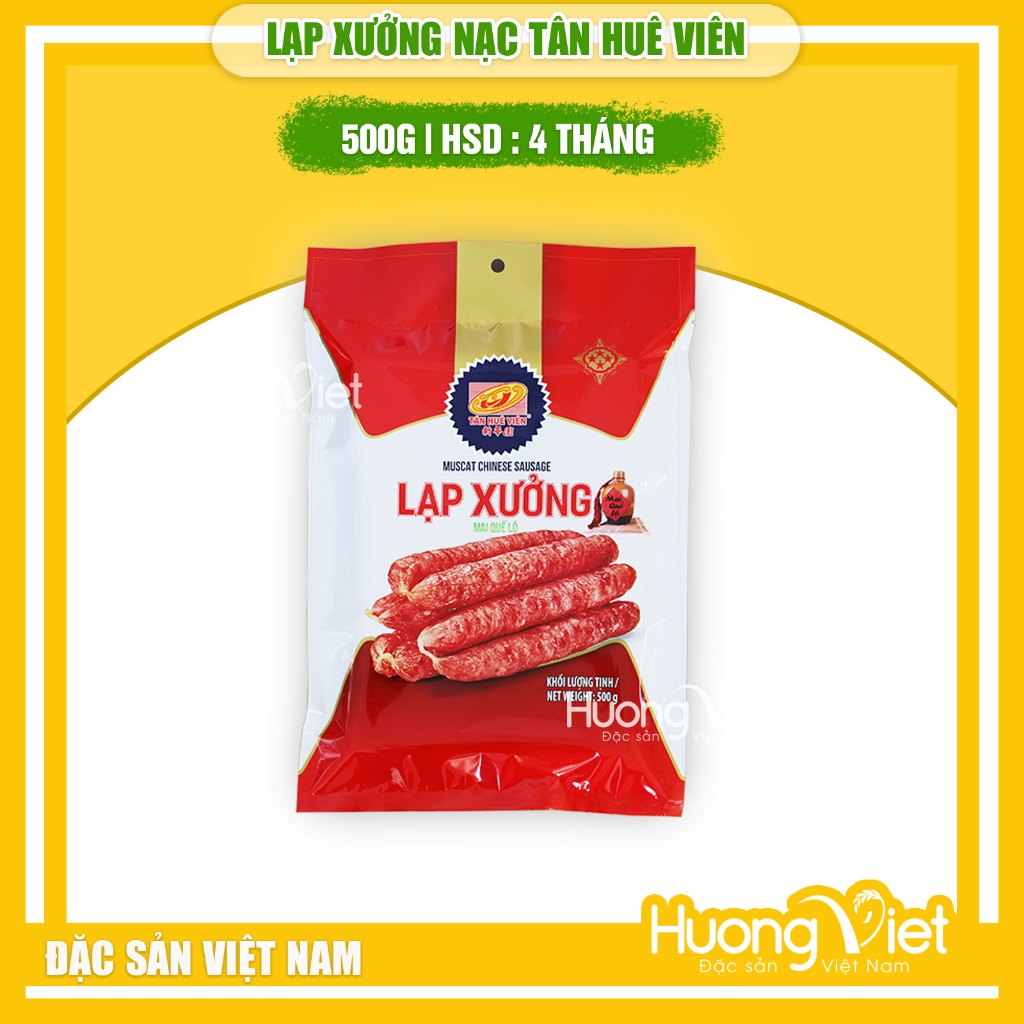 Lạp xưởng nạc Tân Huê Viên 500g Sóc Trăng hút chân không, thịt lạp sườn heo Mai Quế Lộ thơm ngon đậm vị truyền thống