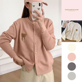Áo Khoác Cadigan Len Lông Thỏ, Áo Len Dệt Kim Cài Cúc Thêu Gấu Ngực Hàng Qccc Phong Cách Năng Động Nanganhchuyensi