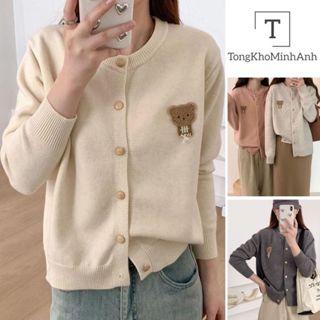  Áo Khoác Len Dệt Kim Áo Cadigan Len Lông Thỏ Chất Mềm Cổ Tròn Dáng Lỡ Thêu Gấu Ngực Hàng Qccc Siêu Xinh Tongkhominhanh 