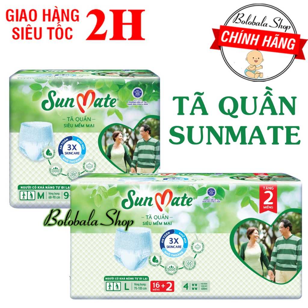 Tã Quần Người Lớn Sunmate Mềm Mại M9/L8/XL7 và Khô Thoáng M8/L7