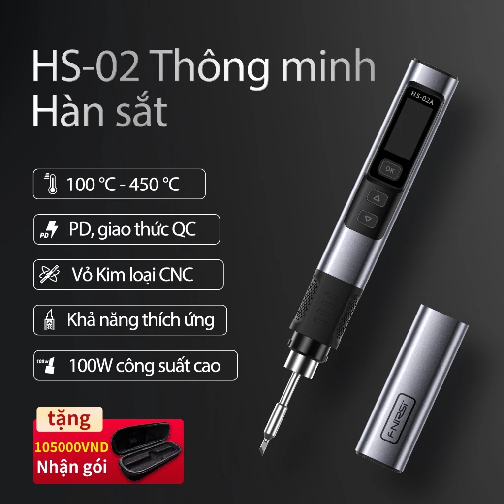 Fnirsi HS-02 Sắt Bút hàn nhiệt độ có thể điều chỉnh DC 24V 100-450°C Trạm hàn sửa chữa di động PD 10