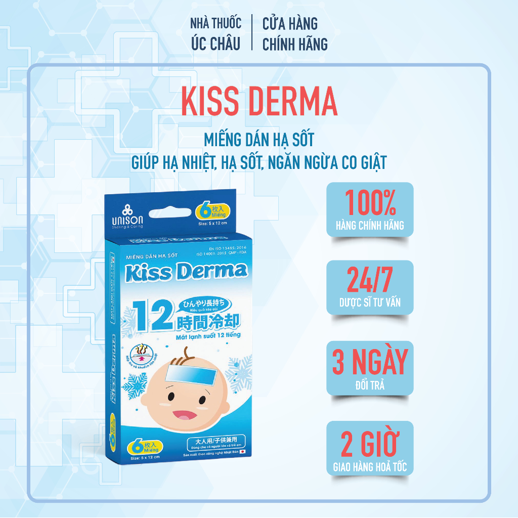 Miếng dán hạ sốt cho bé giảm đau hạ nhiệt cho người lớn Kiss Derma (Hộp 6 miếng) Fixderma Chính Hãng
