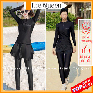 Đồ bơi nữ đi biển Bikini Ninja kín đáo màu đen áo tay dài có khóa kéo quần dài chất thun có giãn 4 chiều The Queen 091