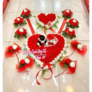 HOA XE CƯỚI CÓ NAM CHÂM - BÔNG GẮN XE ĐÁM CƯỚI CAO CẤP 12 CHI TIẾT - XE HOA