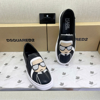 Giày slipon lười nam Karl da Pu thêu hình búp bê da đeo kính đế cao su non cao cấp boy phố GS125P