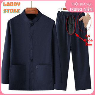 Bộ quần áo đũi nam dài tay trung niên mặc thu đông - Bộ quần áo cổ tàu cho bố, cho ông hàng cao cấp ,4 màu lịch sự