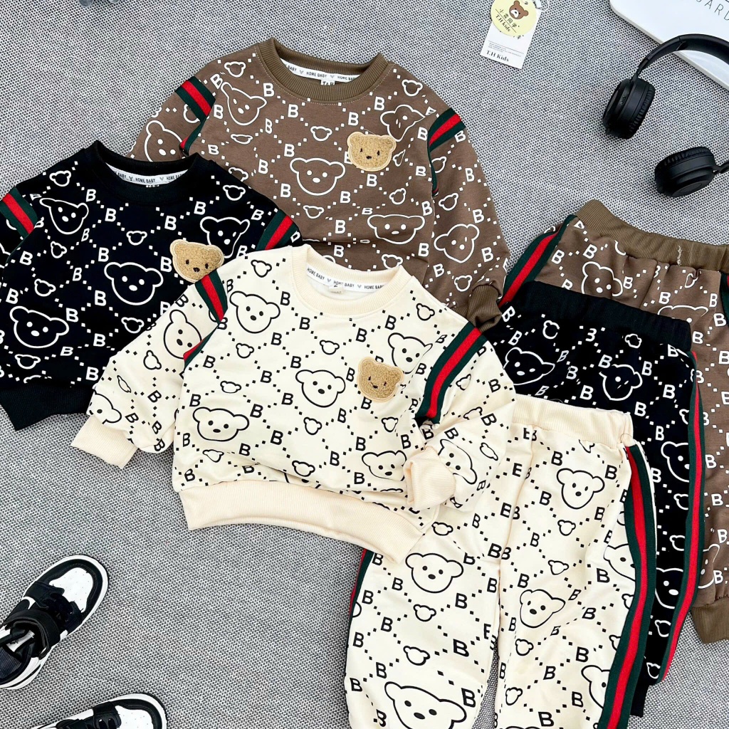 BỘ NỈ DA CÁ IN GẤU TRÀN THÂN CHO BÉ TRAI 6-18KG