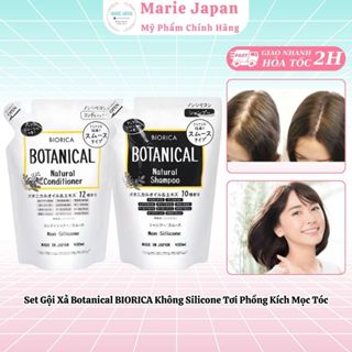 Set Gội Xả Biorica Botanical Táo Đen Không Silicone Giảm Rụng Tơi Phồng Kích Mọc Tóc Nhật Bản 400ml