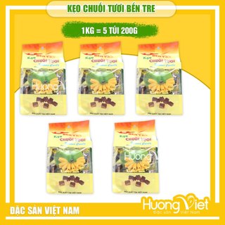  1KG Kẹo chuối tươi thơm ngon Bến Tre thương hiệu Hai Tỏ đặc sản Bến Tre   5 TÚI 200G   