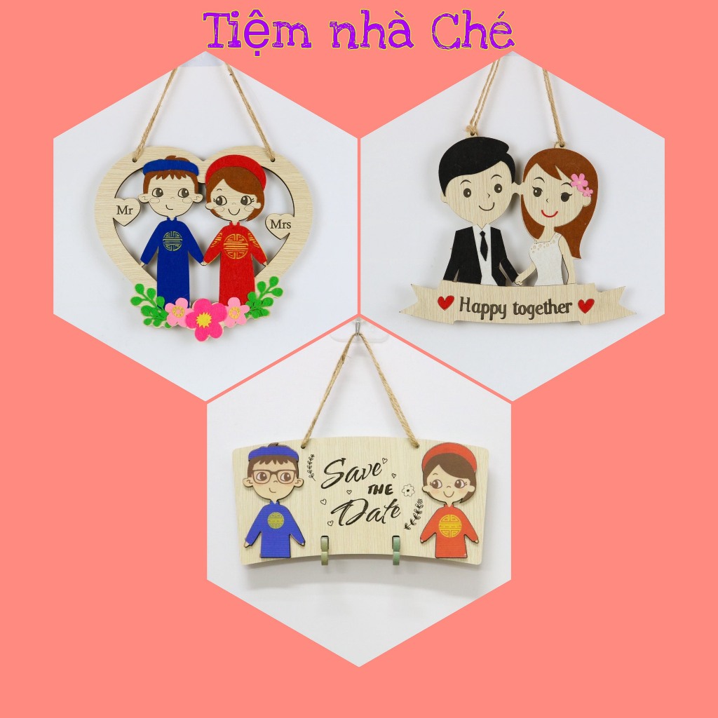 Bảng gỗ treo tường bảng gỗ treo cửa phòng trang trí nhà cửa hình cô dâu chú rể hình cưới hình vợ chồ