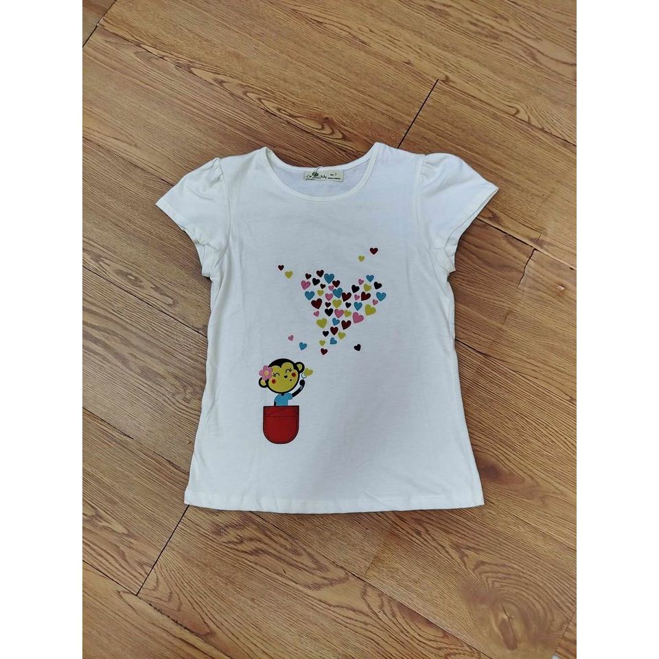 Áo phông cotton bg Litibaby trắng khỉ tim