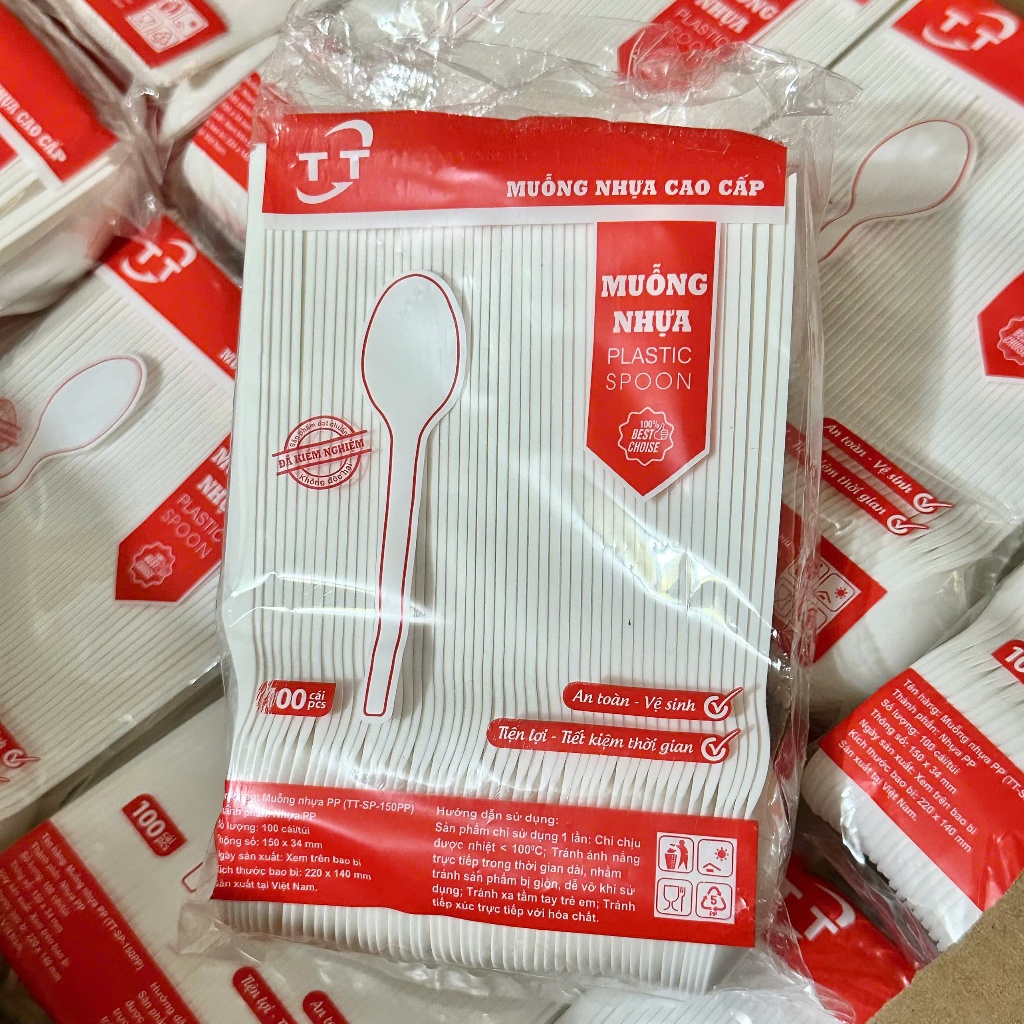  |HOẢ TỐC| Muỗng nhựa 15cm - 100 cái  1 bịch- Muỗng dùng 1 lần 