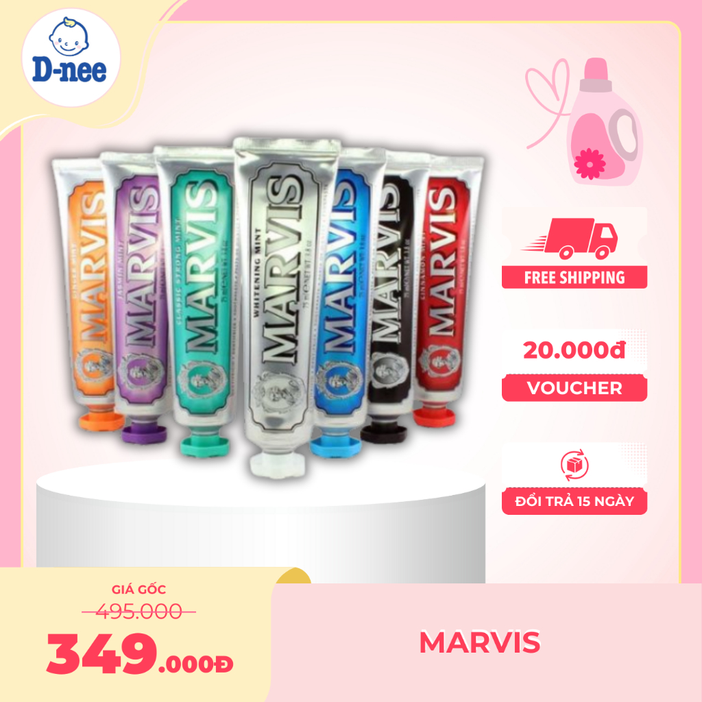 [TẶNG BÀN CHẢI NHẬT] Kem Đánh Răng MARVIS Whitening Mint 85ML - The Hally Shop