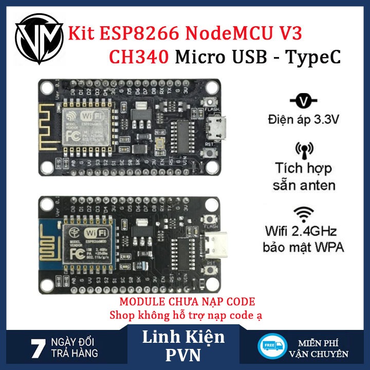 Mạch NodeMcu Lua WIFI V3 ESP8266 CH340 - CHƯA NẠP CODE