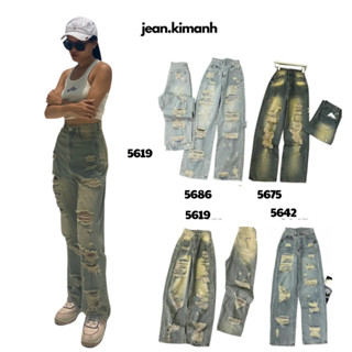 Quần Jean ỐNG RỘNG Nữ suông đứng Lưng Cao Rách NHẸ Cạp Trễ JEANKA