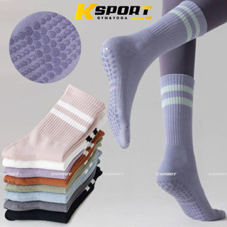 Tất Chân Cao Cổ Nữ Freesize 35-39, Chất Liệu Len Co Giãn Đính Hạt Silicon Chống Trơn Trượt, Tập Yoga Pilates Gym Aerobic