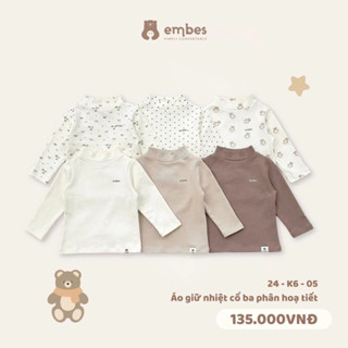 EMBES - Áo giữ nhiệt hoạ tiết cổ cao 3 phân chất dày dặn cho bé trai bé gái, áo giữ nhiệt cho trẻ em BEO.Kids
