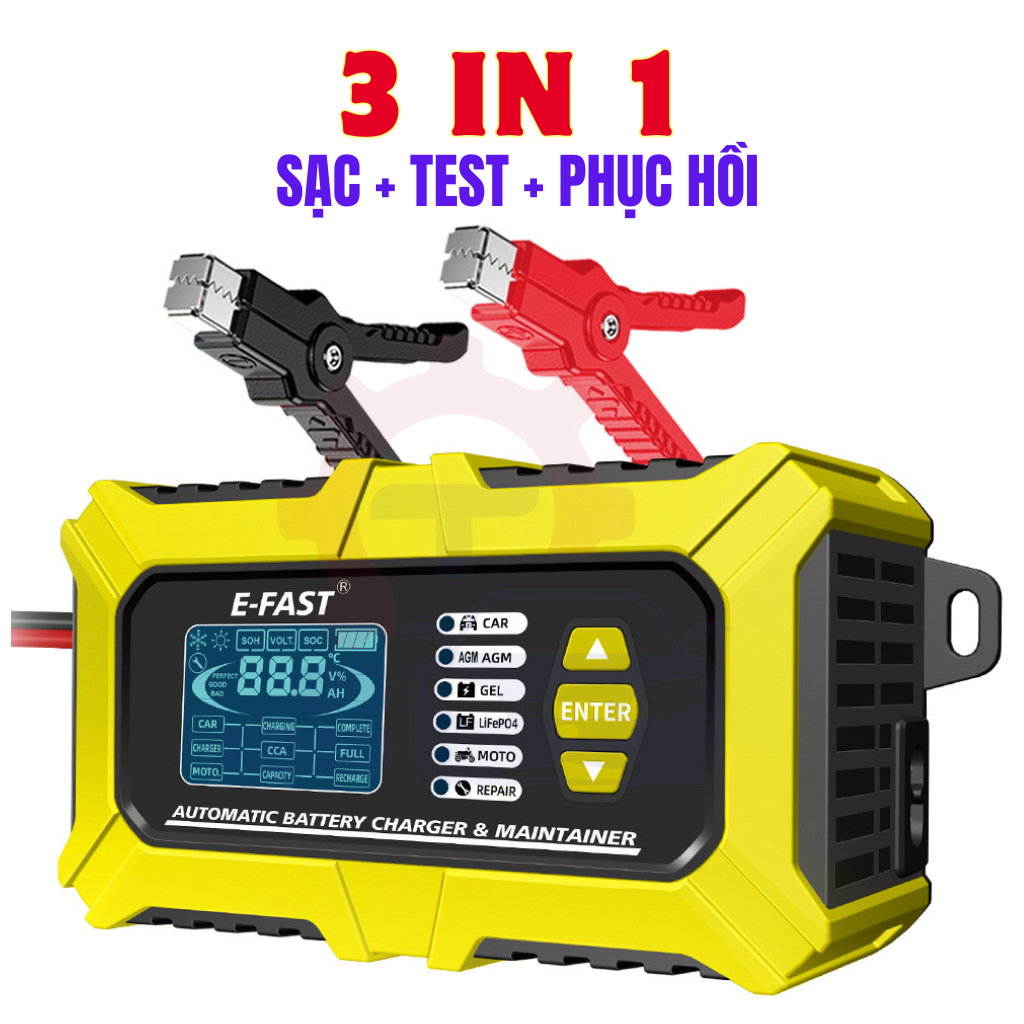 Máy sạc và kiểm tra ắc quy 12v TK-800 3 trong 1 , máy sạc kèm test ắc quy 3 in 1 thương hiệu E-Fast 