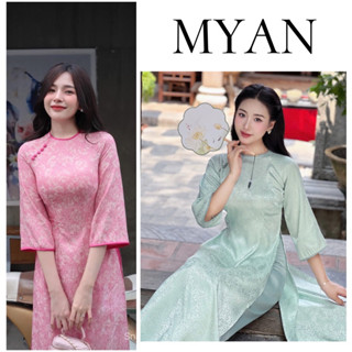 [Hoả tốc HCM-HN]Áo dài cách tân, áo dài truyền thống HỒNG ANH cổ tròn viền hồng sen, đính cúc cách điệu hoạ tiết gấm hoa