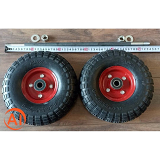 Bộ 2 Bánh Xe Béo 25 cm bản lớn 8 cm kèm trục- Bánh Xe- Trục kèm ốc