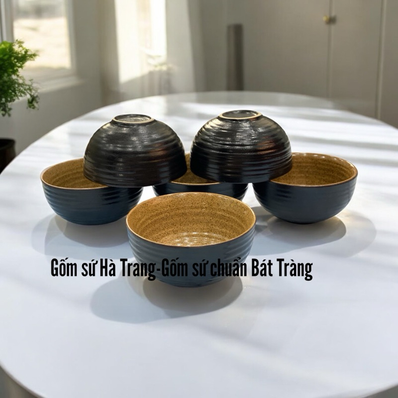Combo bát cơm nâu gốm gốm sứ Bát Tràng cao cấp