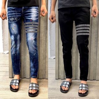Quần jean nam 4 cúc phối 4 viền đính đá ,chất bò co giãn vẩy sơn xịn phong cách trẻ trung cao cấp