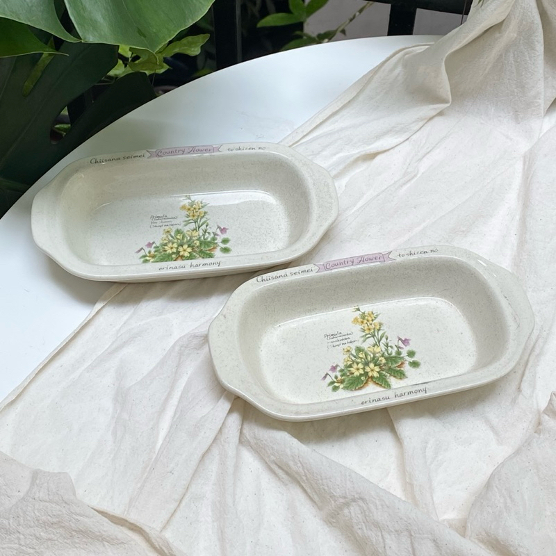 THỐ CHỮ NHẬT BỎ LÒ MEN TIÊU HOẠ TIẾT COUNTRY FLOWER GỐM NHẬT 2HAND