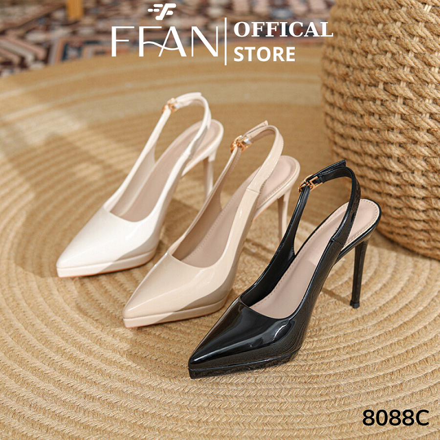 8088C FFAN STORE, gót nhọn 8 10 phân bít mũi màu đen be trắng sữa