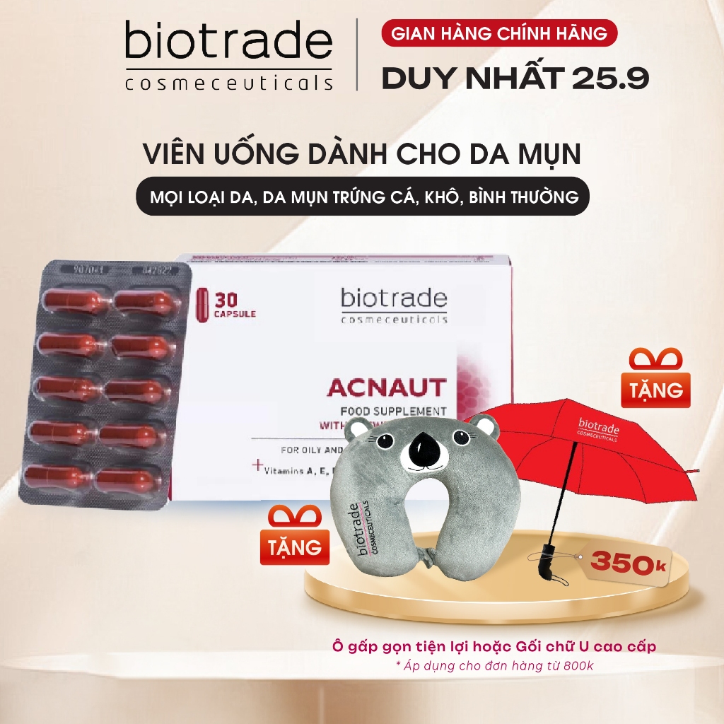 Viên uống giảm mụn Biotrade Acnaut Food Supplement mọi loại da,mụn trứng cá, khô, bình thường