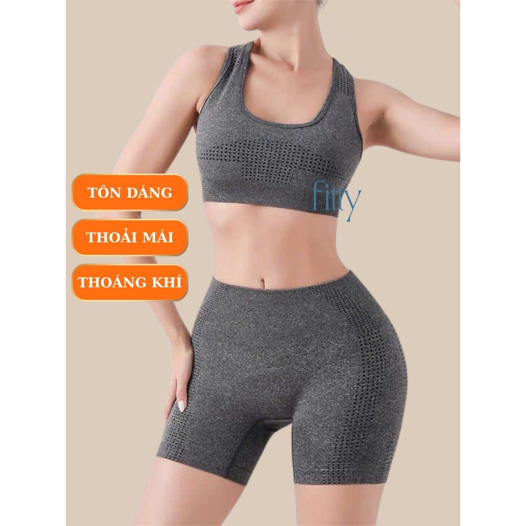 Bộ Đồ Tập Gym Yoga Nữ, Set Tập Thể Thao Nữ, Áo Bra Có Mút Nâng Ngực, Quần Đùi Nâng Mông Che Bụng Fitty S15 | BigBuy360 - bigbuy360.vn