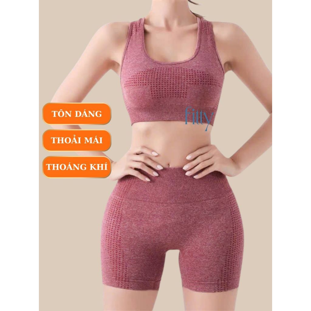 Bộ Đồ Tập Gym Yoga Nữ, Set Tập Thể Thao Nữ, Áo Bra Có Mút Nâng Ngực, Quần Đùi Nâng Mông Che Bụng Fitty S15 | BigBuy360 - bigbuy360.vn