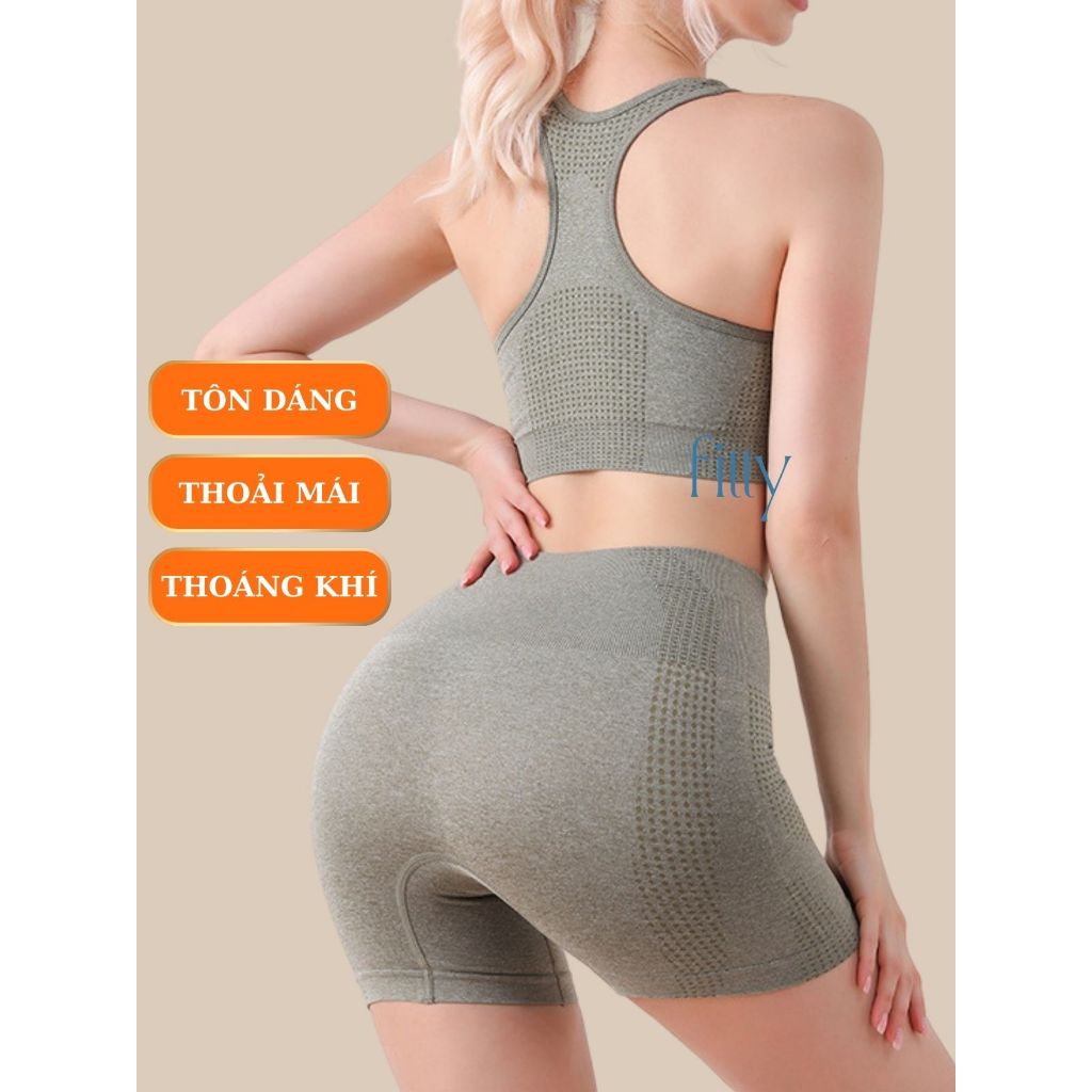 Bộ Đồ Tập Gym Yoga Nữ, Set Tập Thể Thao Nữ, Áo Bra Có Mút Nâng Ngực, Quần Đùi Nâng Mông Che Bụng Fitty S15 | BigBuy360 - bigbuy360.vn