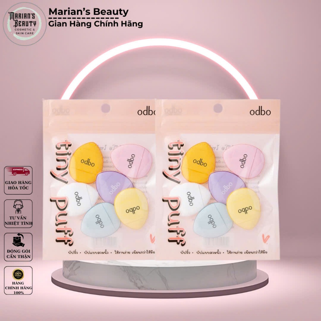Mút trang điểm mini Odbo Tiny Puff OD8020 (6 bông / gói) - Mút tán kem nền, kem che khuyết, cushion (Bịch 6 mút)
