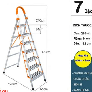 Thang ghế inox cao cấp  6- 7 bậc ( Nhôm) Thang chữ A inox gia đình gấp gọn tiện lợi - bền đẹp